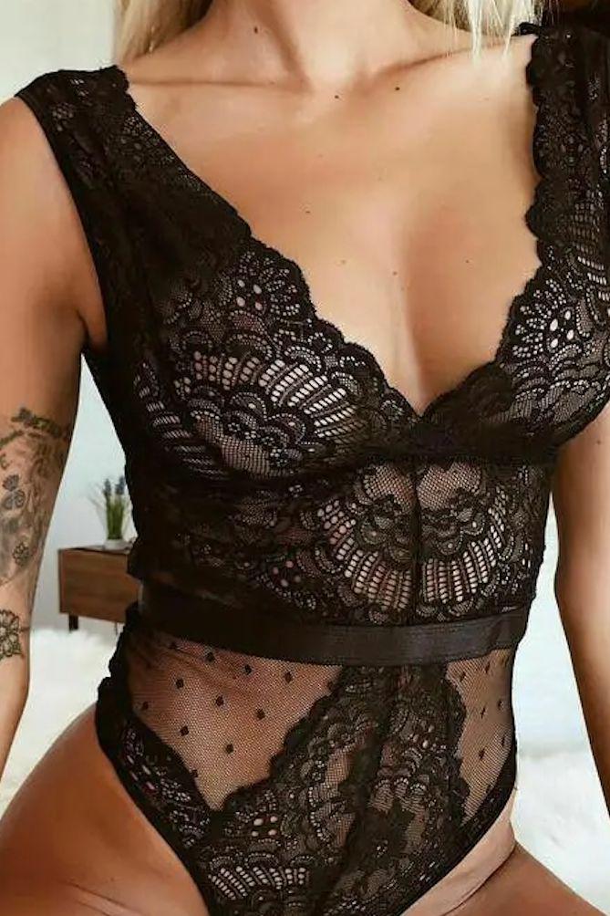 Luxe Lace Bliss: Nocturne Elegance Bodysuit