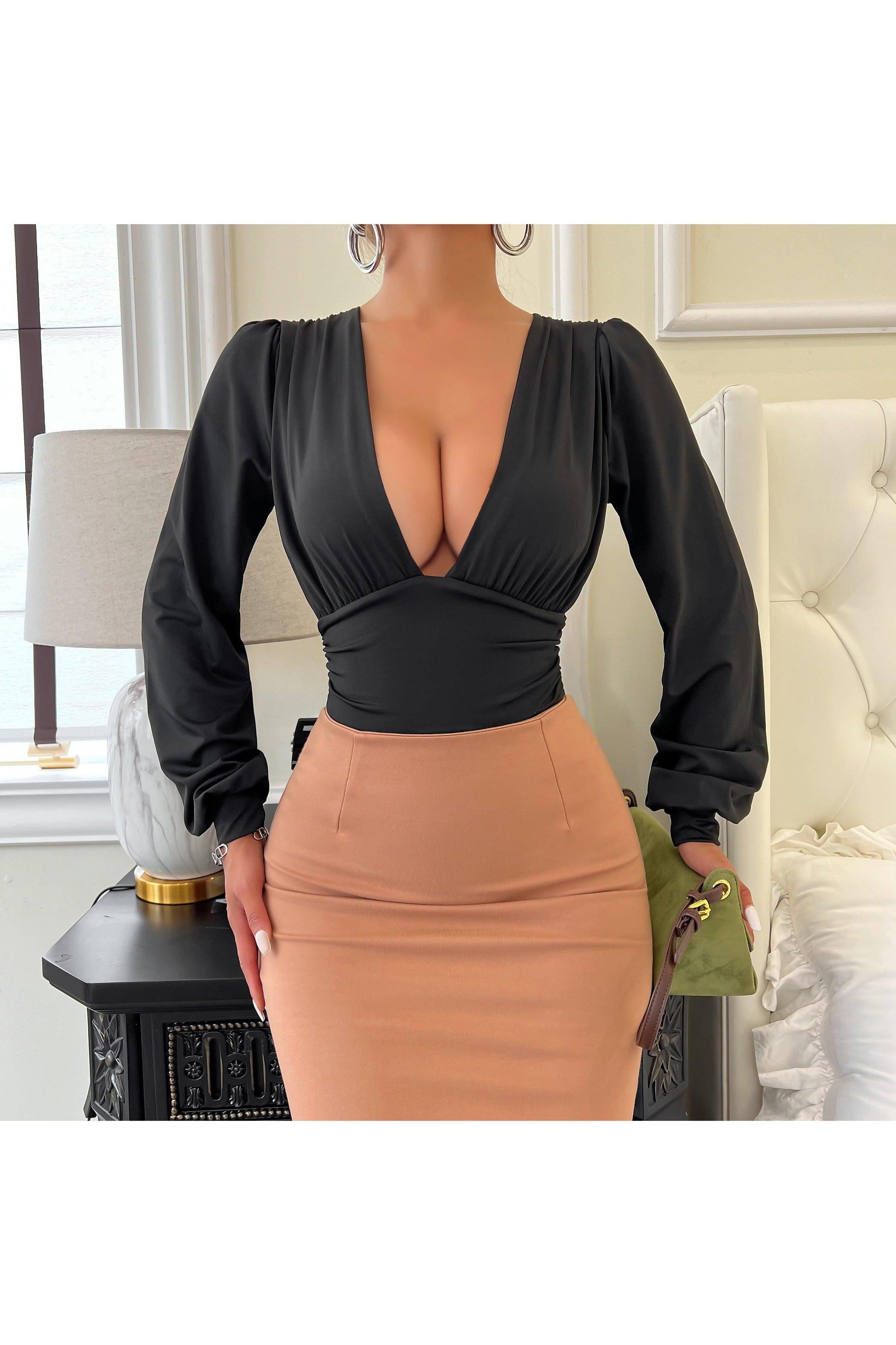 Lusuna Shapewear - Sexy Long Sleeve V-Neck Jumpsuit
