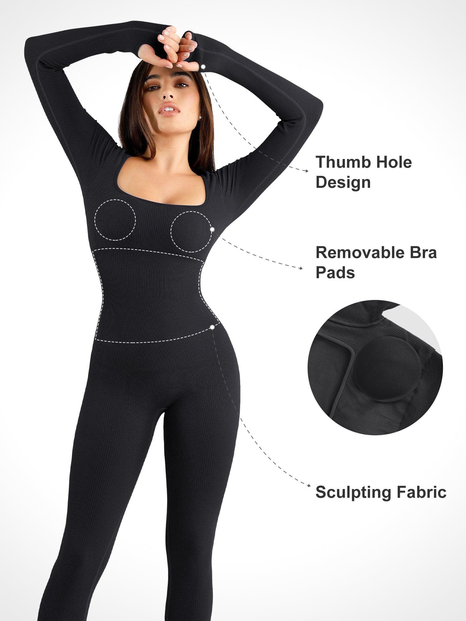 Jumpsuit with thumbhole and square neckline