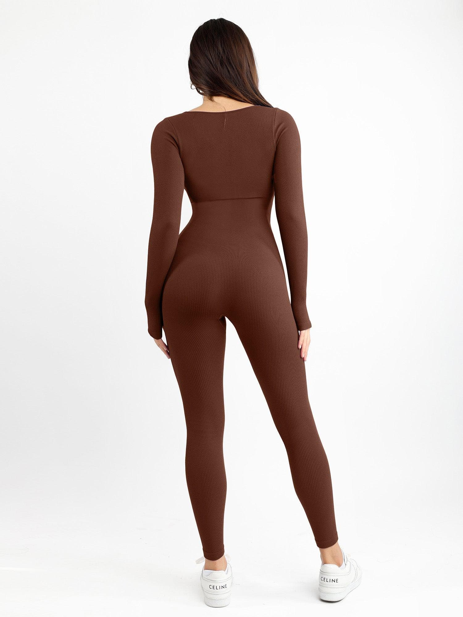 Jumpsuit with thumbhole and square neckline